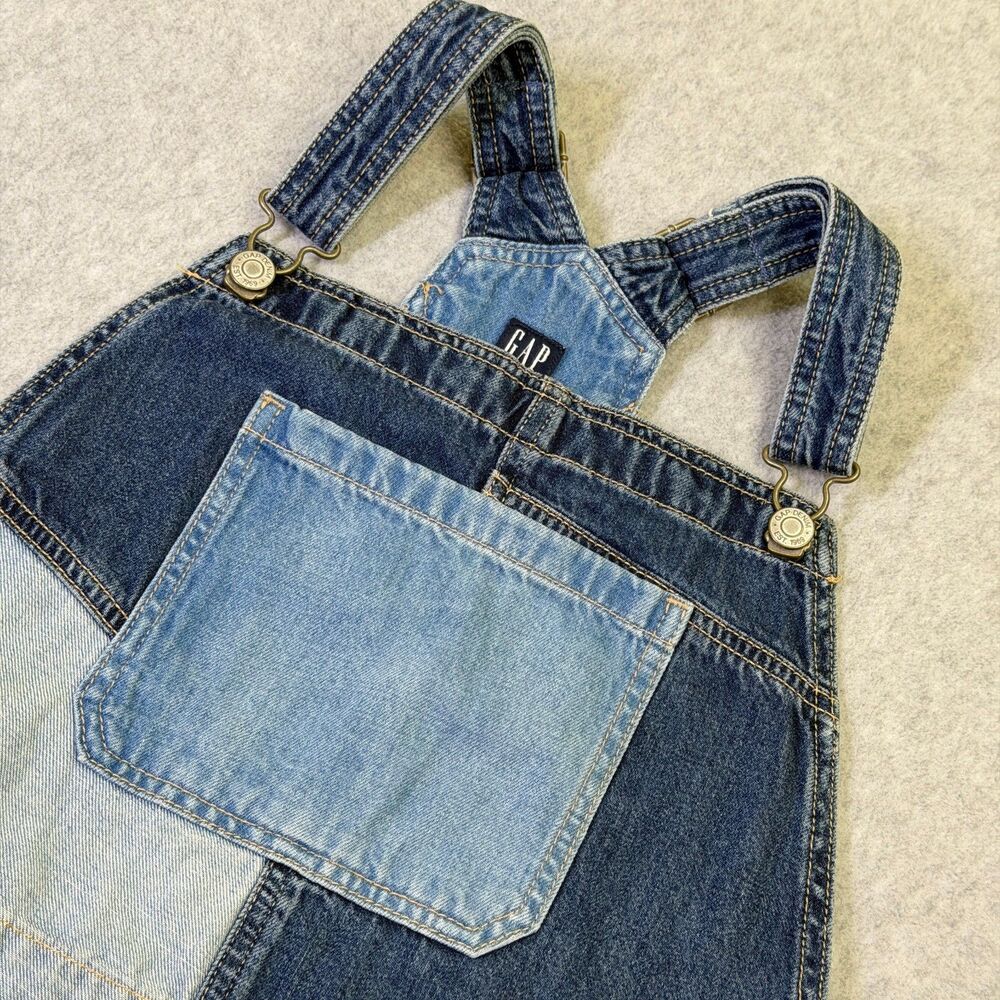 GAP Girls Denim Patchwork Overall Dress XXL 14-16 Blue Jean Pinafore Skirtall